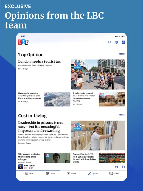 LBC app Top Opinion section with exclusive journalist columns