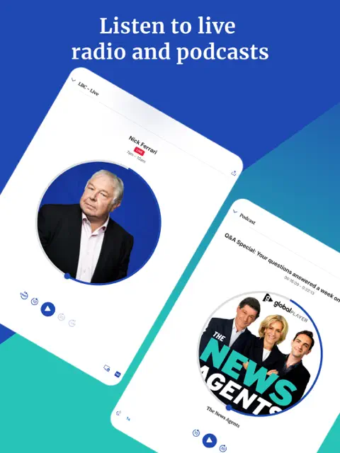 LBC app live radio and podcast listening screen